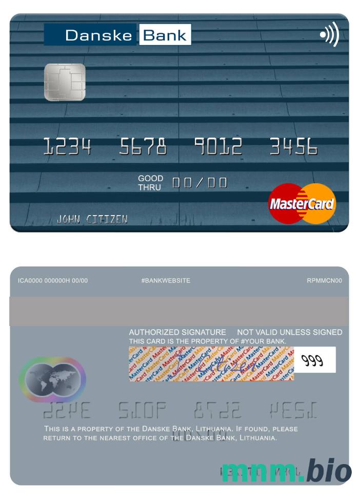 Lithuania Danske Bank przykład karty mastercard w formacie PSD
